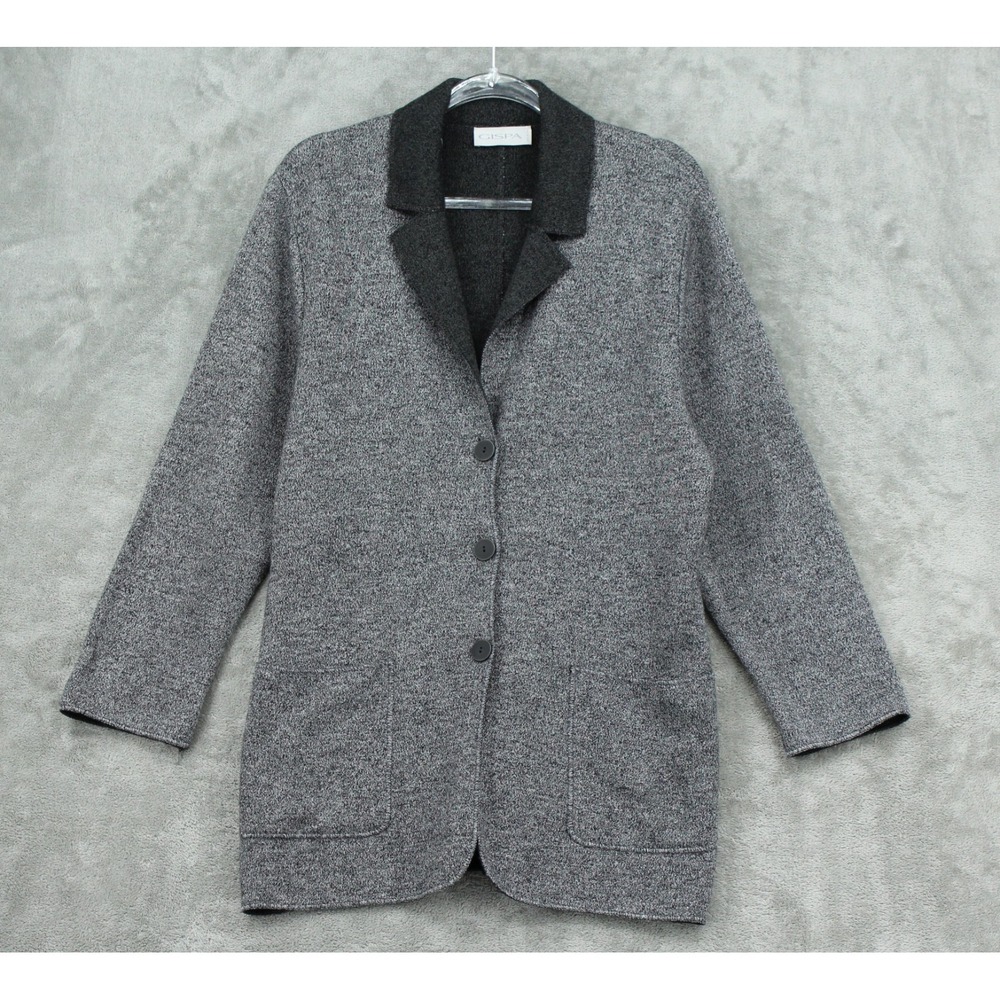 Gispa‎ Sweater Womens Small Pockets Button Quiet Luxury Soft Italy Gray Collared